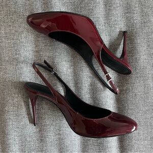 Schutz Geraldine Slingback Round Toe Burgundy Patent Leather Pumps Sz 11